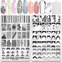 Conjunto de placas de estampagem de arte de unhas Biutee French Line Lace 2 peças