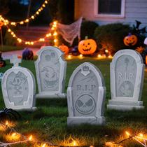 Conjunto de placas de jardim Jack Sally Tombstones, decoração de Halloween de 43 cm Conjunto de placas de jardim Jack Sally Tombstones, decoração de Halloween de 43 cm