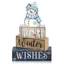 Conjunto de placas decorativas de madeira para bonecos de neve de Natal Lineshading