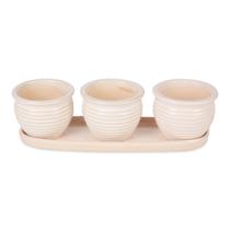Conjunto de plantador de cerâmica DII Herb Pot Cream Round com pires, 3 unidades Conjunto de plantador de cerâmica DII Herb Pot Cream Round com pires, 3 unidades