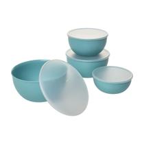 Conjunto de plástico Prep Bowls KitchenAid de 4 com tampas Aqua Sky