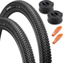 Conjunto de Pneus e Câmaras JUCEO 24/26x1.95 para Bicicleta, Pneus Dobráveis Resistentes para MTB Todo Terreno com 2 Alavancas para Pneus