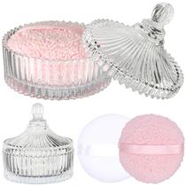 Conjunto de Pó Corporal Wowewk com Potes de Vidro de 6" e Puffs de Veludo Conjunto de Pó Corporal Wowewk com Potes de Vidro de 6" e Puffs de Veludo