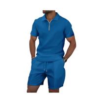 Conjunto De Polo Esportivo Masculino De Verão Com Camisa De Manga Curta E Zíper E Calções Casual