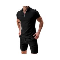 Conjunto De Polo Esportivo Masculino De Verão Com Camisa De Manga Curta E Zíper E Calções Casual