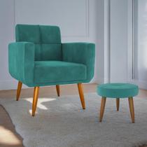 Conjunto de Poltrona e Puff Decorativos Miller Veludo Verde Menta