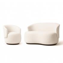 Conjunto de Poltrona + Namoradeira Decorativa Sala Estar Orgânica Beatriz Boucle Bege - Montanaris Decor