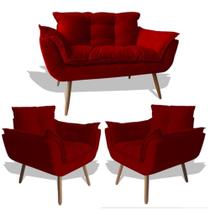 Conjunto De Poltronas 2 Opalas E 1 Namoradeira Bordô - King Decor