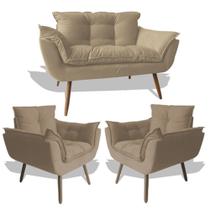 Conjunto De Poltronas 2 Opalas E 1 Namoradeira Capuccino - King Decor