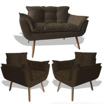 Conjunto De Poltronas 2 Opalas E 1 Namoradeira Marrom - King Decor