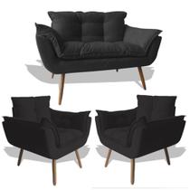 Conjunto De Poltronas 2 Opalas E 1 Namoradeira Preto - King Decor