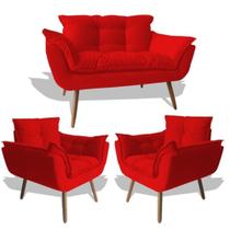 Conjunto De Poltronas 2 Opalas E 1 Namoradeira Vermelho - King Decor