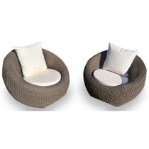 Conjunto de Poltronas em Corda Náutica Bola - 2 Poltronas - Tecido Duna Cru Conjunto de Poltronas em Corda Náutica Bola - 2 Poltronas - Tecido Duna Cru