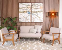 Conjunto de Poltronas Estofadas para Sala em Madeira Maciça Cléo Cinza Claro - Straub Web Conjunto de Poltronas Estofadas para Sala em Madeira Maciça Cléo Cinza Claro - Straub Web
