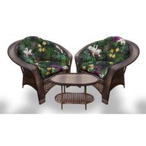 Conjunto de Poltronas Fibra Sintética 19 - 2 Poltronas + 1 Mesa Centro - Tecido Acordes