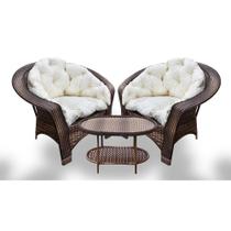 Conjunto de Poltronas Fibra Sintética 19 - 2 Poltronas + 1 Mesa Centro - Tecido Duna Cru