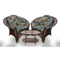 Conjunto de Poltronas Fibra Sintética 19 - 2 Poltronas + 1 Mesa Centro - Tecido Palmares Petróleo