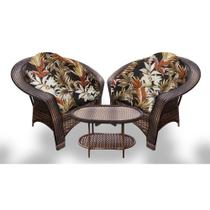 Conjunto de Poltronas Fibra Sintética 19 - 2 Poltronas + 1 Mesa Centro - Tecido Revieira Marrom Conjunto de Poltronas Fibra Sintética 19 - 2 Poltronas + 1 Mesa Centro - Tecido Revieira Marrom
