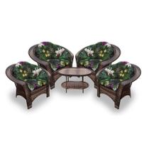 Conjunto de Poltronas Fibra Sintética 19 - 4 Poltronas + 1 Mesa Centro - Tecido Acordes