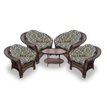 Conjunto de Poltronas Fibra Sintética 19 - 4 Poltronas + 1 Mesa Centro - Tecido Corda Náutica