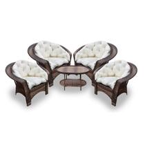 Conjunto de Poltronas Fibra Sintética 19 - 4 Poltronas + 1 Mesa Centro - Tecido Duna Cru