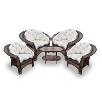 Conjunto de Poltronas Fibra Sintética 19 - 4 Poltronas + 1 Mesa Centro - Tecido Duna Cru