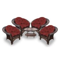 Conjunto de Poltronas Fibra Sintética 19 - 4 Poltronas + 1 Mesa Centro - Tecido Duna Vermelho