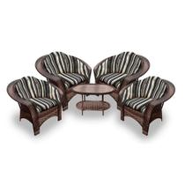 Conjunto de Poltronas Fibra Sintética 19 - 4 Poltronas + 1 Mesa Centro - Tecido ILLIMANI PRETO