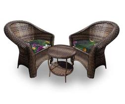 Conjunto de Poltronas Fibra Sintética Bali - 2 Poltronas + 1 Mesa Centro - Tecido Acordes