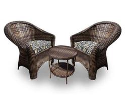 Conjunto de Poltronas Fibra Sintética Bali - 2 Poltronas + 1 Mesa Centro - Tecido Corda Náutica