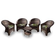 Conjunto de Poltronas Fibra Sintética Bali - 4 Poltronas + 1 Mesa Centro - Zimbros Verde