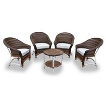 Conjunto de Poltronas Fibra Sintética Bali Alumínio - 4 Poltronas + 1 Mesa Centro - Tecido Duna Cru Conjunto de Poltronas Fibra Sintética Bali Alumínio - 4 Poltronas + 1 Mesa Centro - Tecido Duna Cru