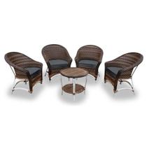 Conjunto de Poltronas Fibra Sintética Bali Alumínio - 4 Poltronas + 1 Mesa Centro - Tecido Lisato Grafite Conjunto de Poltronas Fibra Sintética Bali Alumínio - 4 Poltronas + 1 Mesa Centro - Tecido Lisato Grafite