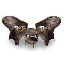 Conjunto de Poltronas Fibra Sintética Berlim - 2 Poltronas + 1 Mesa Centro - Tecido Revieira Marrom