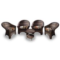 Conjunto de Poltronas Fibra Sintética Berlim - 4 Poltronas + 1 Mesa Centro - Tecido Revieira Marrom