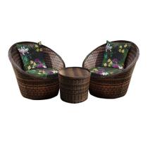 Conjunto de Poltronas Fibra Sintética Bola - 2 Poltronas + 1 Mesa Centro - Tecido Acordes