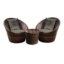 Conjunto de Poltronas Fibra Sintética Bola - 2 Poltronas + 1 Mesa Centro - Tecido Duna Fendi