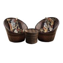 Conjunto de Poltronas Fibra Sintética Bola - 2 Poltronas + 1 Mesa Centro - Tecido Revieira Marrom