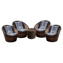 Conjunto de Poltronas Fibra Sintética Bola - 4 Poltronas + 1 Mesa Centro - Tecido Alanta