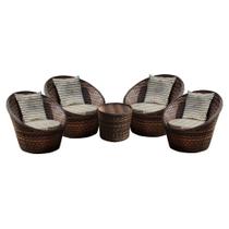 Conjunto de Poltronas Fibra Sintética Bola - 4 Poltronas + 1 Mesa Centro - Tecido Cabanas
