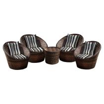 Conjunto de Poltronas Fibra Sintética Bola - 4 Poltronas + 1 Mesa Centro - Tecido Illimani Preto