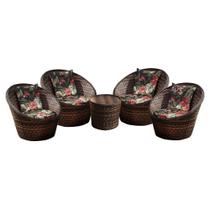 Conjunto de Poltronas Fibra Sintética Bola - 4 Poltronas + 1 Mesa Centro - Tecido Maui Preto