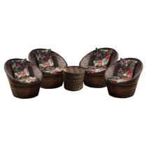 Conjunto de Poltronas Fibra Sintética Bola - 4 Poltronas + 1 Mesa Centro - Tecido Maui Preto