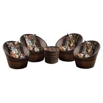 Conjunto de Poltronas Fibra Sintética Bola - 4 Poltronas + 1 Mesa Centro - Tecido Revieira Marrom