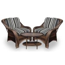 Conjunto de Poltronas Fibra Sintética Bruxelas - 2 Poltronas + 1 Mesa Centro - Tecido Illimani preto