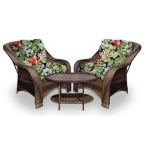 Conjunto de Poltronas Fibra Sintética Bruxelas - 2 Poltronas + 1 Mesa Centro - Tecido Saquarema