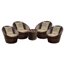Conjunto de Poltronas Fibra Sintética Buenos Aires - 4 Poltronas + 1 Mesa Centro -Tecido Duna Deserto