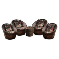Conjunto de Poltronas Fibra Sintética Buenos Aires - 4 Poltronas + 1 Mesa Centro - Tecido Maui Preto