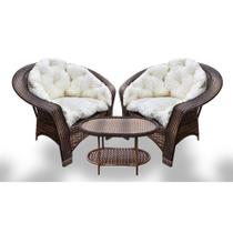 Conjunto de Poltronas Fibra Sintética Cairo - 2 Poltronas + 1 Mesa Centro - Tecido Duna Cru