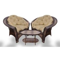 Conjunto de Poltronas Fibra Sintética Cairo - 2 Poltronas + 1 Mesa Centro - Tecido Duna Deserto